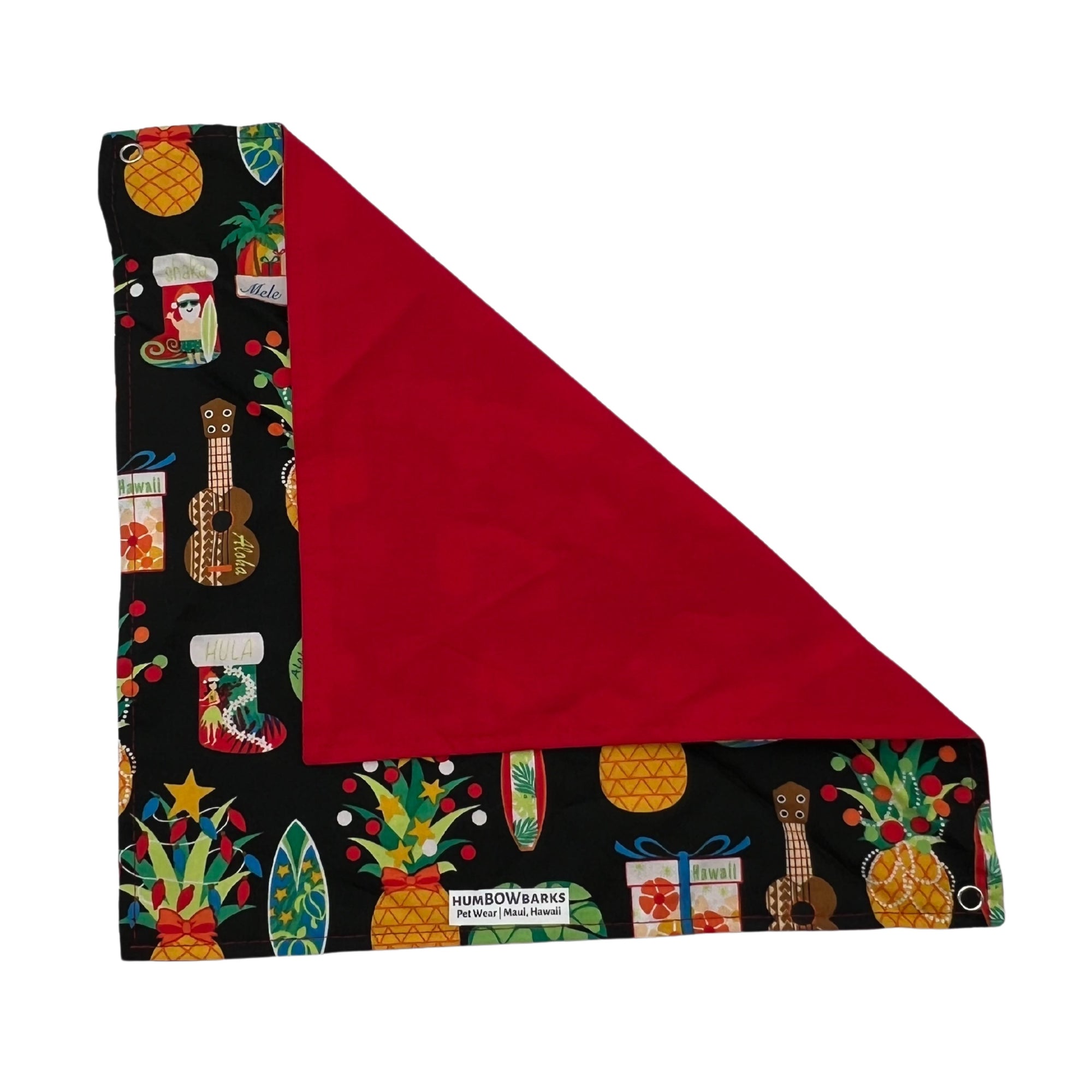 Pop-Up Mākeke - humBOWbarks Pet Wear - Medium Reversible Bandana - Christmas - Folded