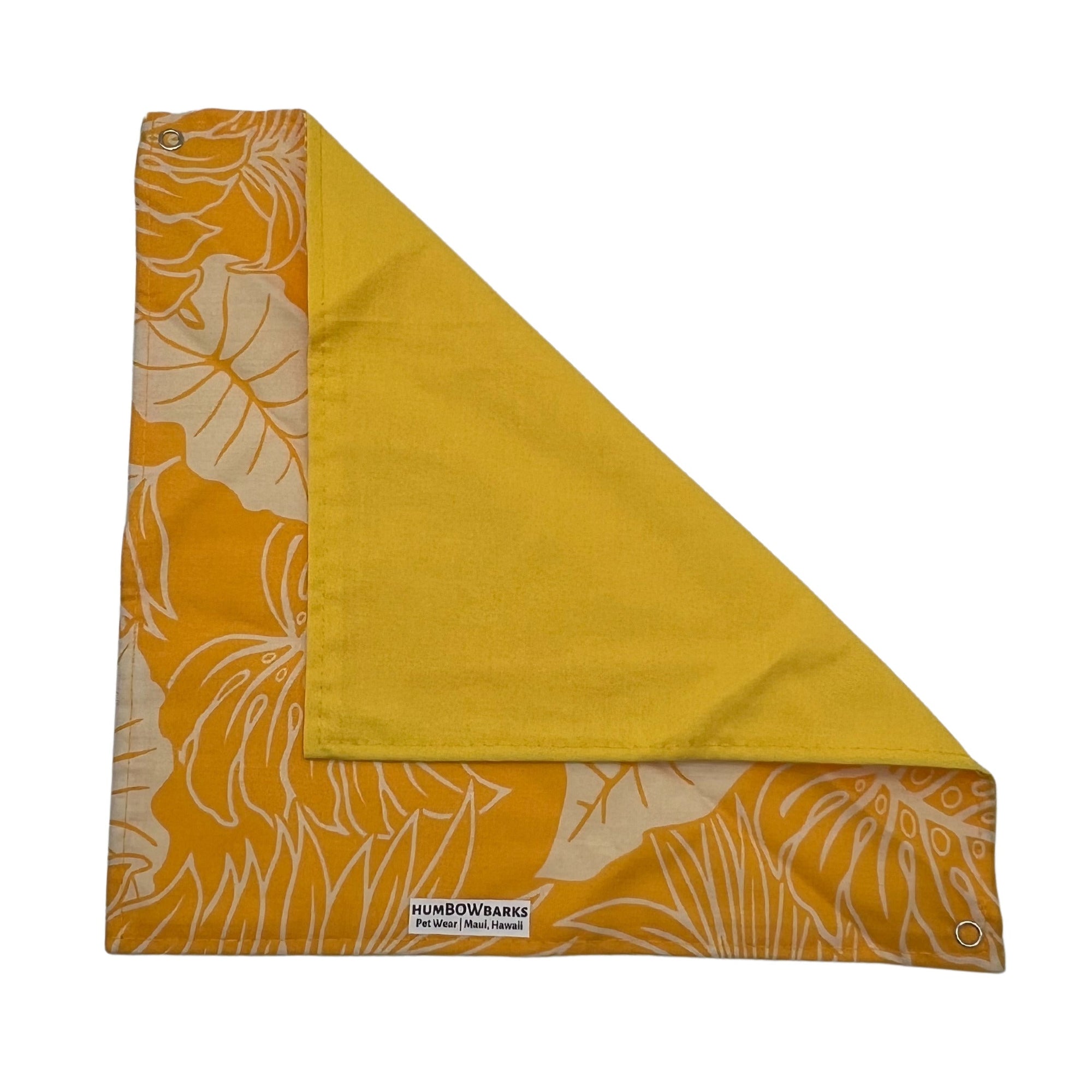 Pop-Up Mākeke - humBOWbarks Pet Wear - Medium Reversible Bandana - Yellow Monstera - Folded