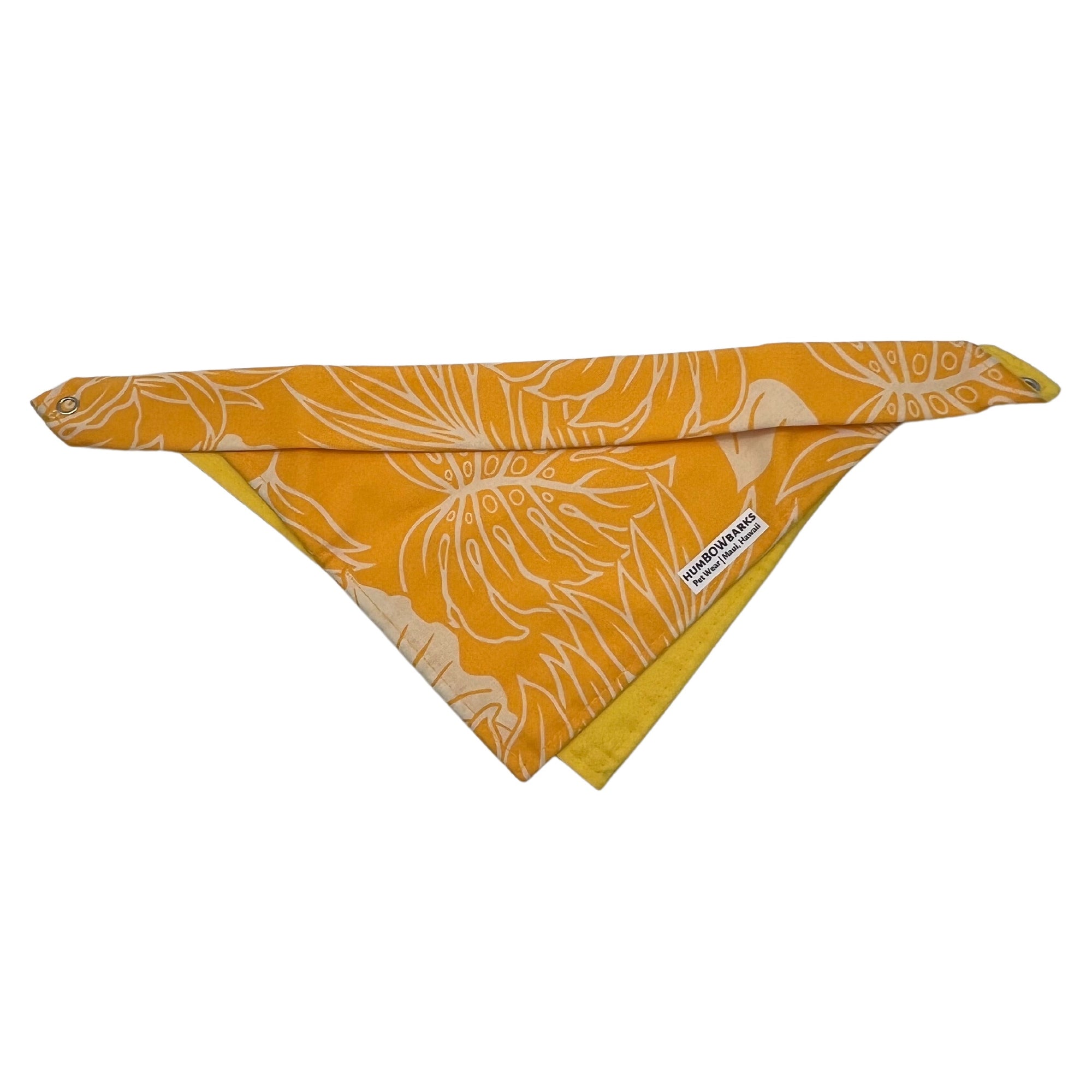 Pop-Up Mākeke - humBOWbarks Pet Wear - Medium Reversible Bandana - Yellow Monstera - Front View