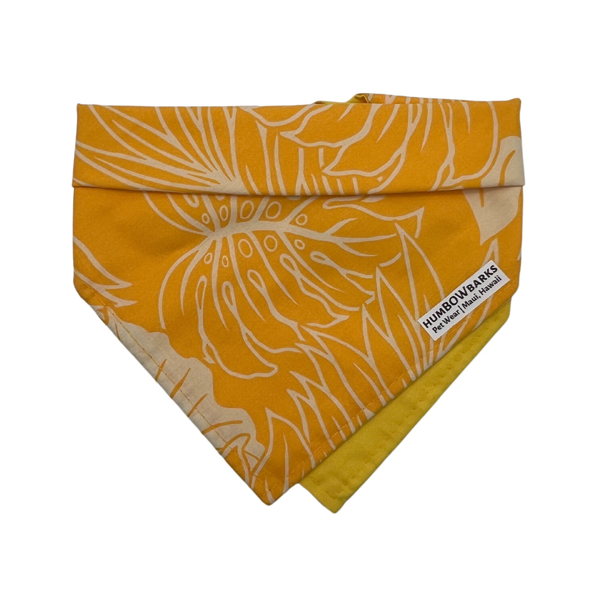 Pop-Up Mākeke - humBOWbarks Pet Wear - Medium Reversible Bandana - Yellow Monstera