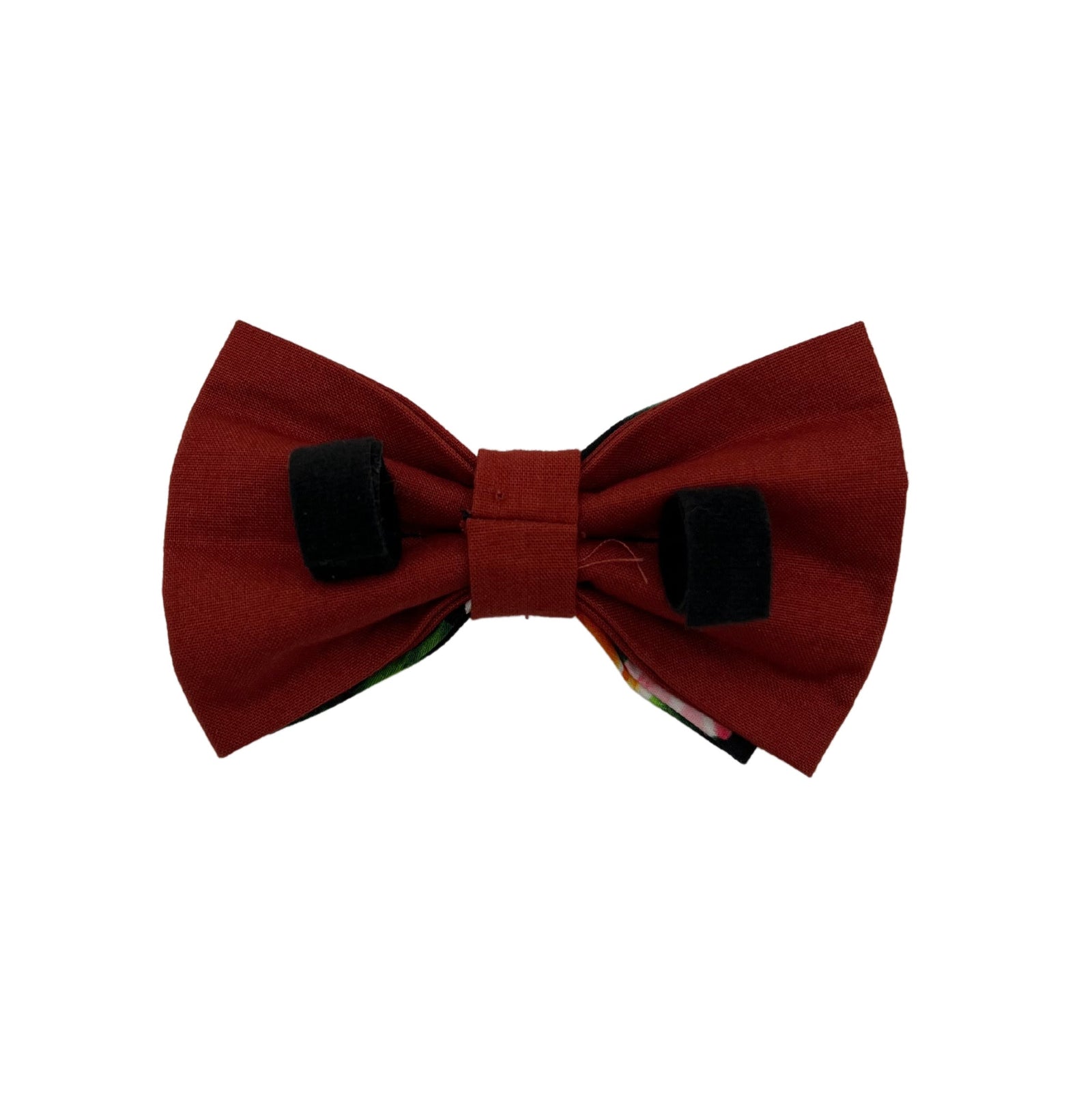 Pop-Up Mākeke - humBOWbarks Pet Wear - Small Double Bow Tie - Red Hibiscus - Back View