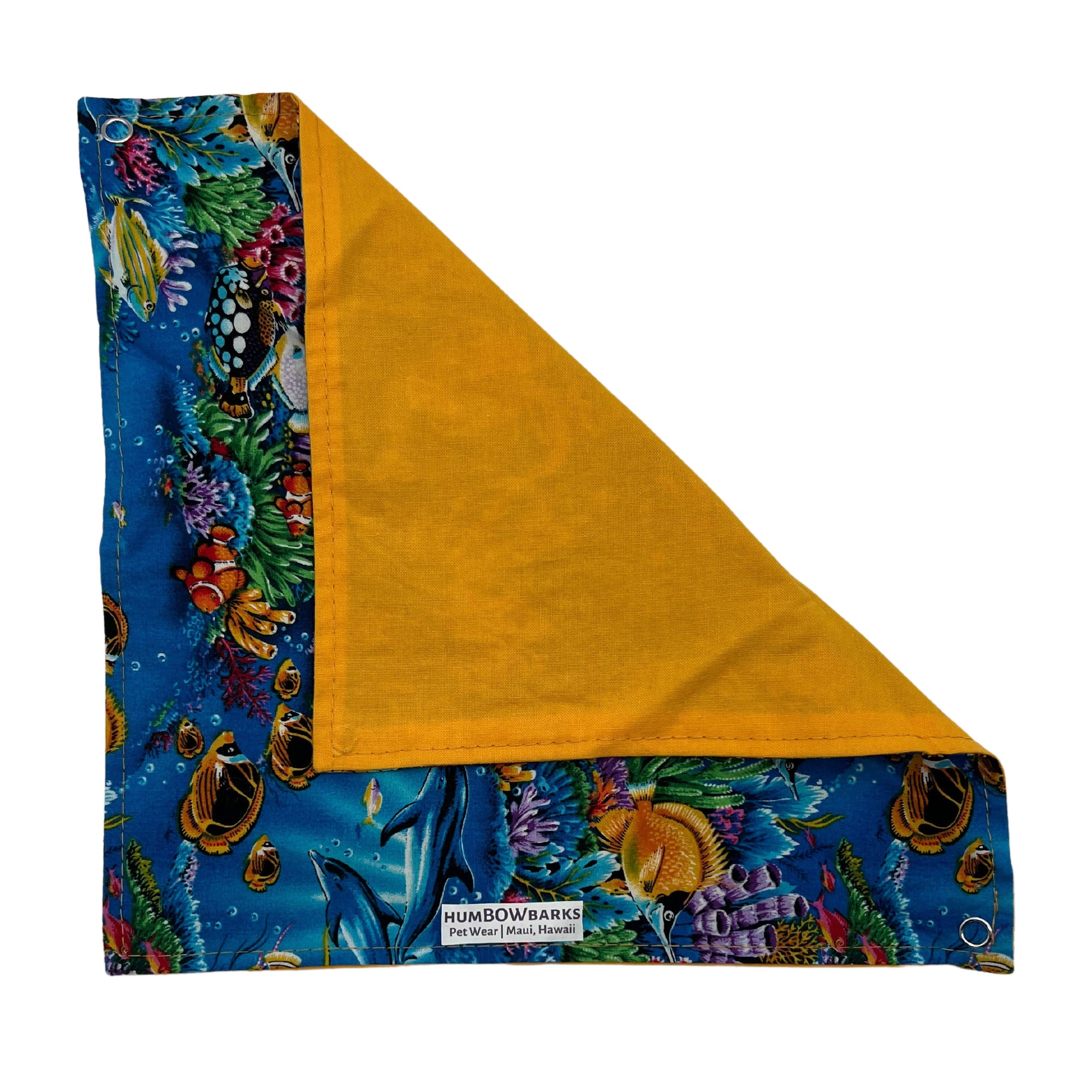 Pop-Up Mākeke - humBOWbarks Pet Wear - Small Reversible Bandana - Ocean - Folded