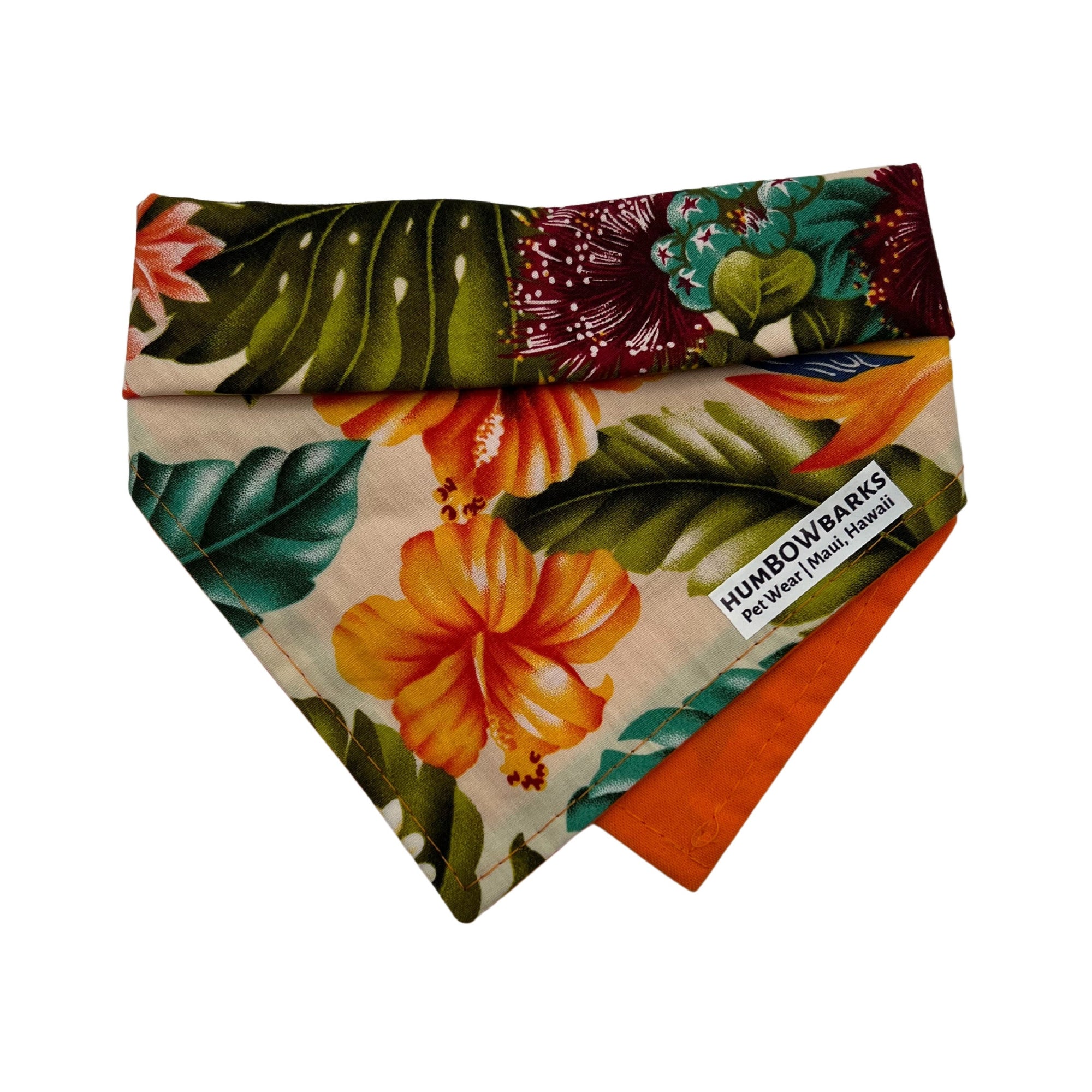 Pop-Up Mākeke - humBOWbarks Pet Wear - Small Reversible Bandana - Orange Hibiscus