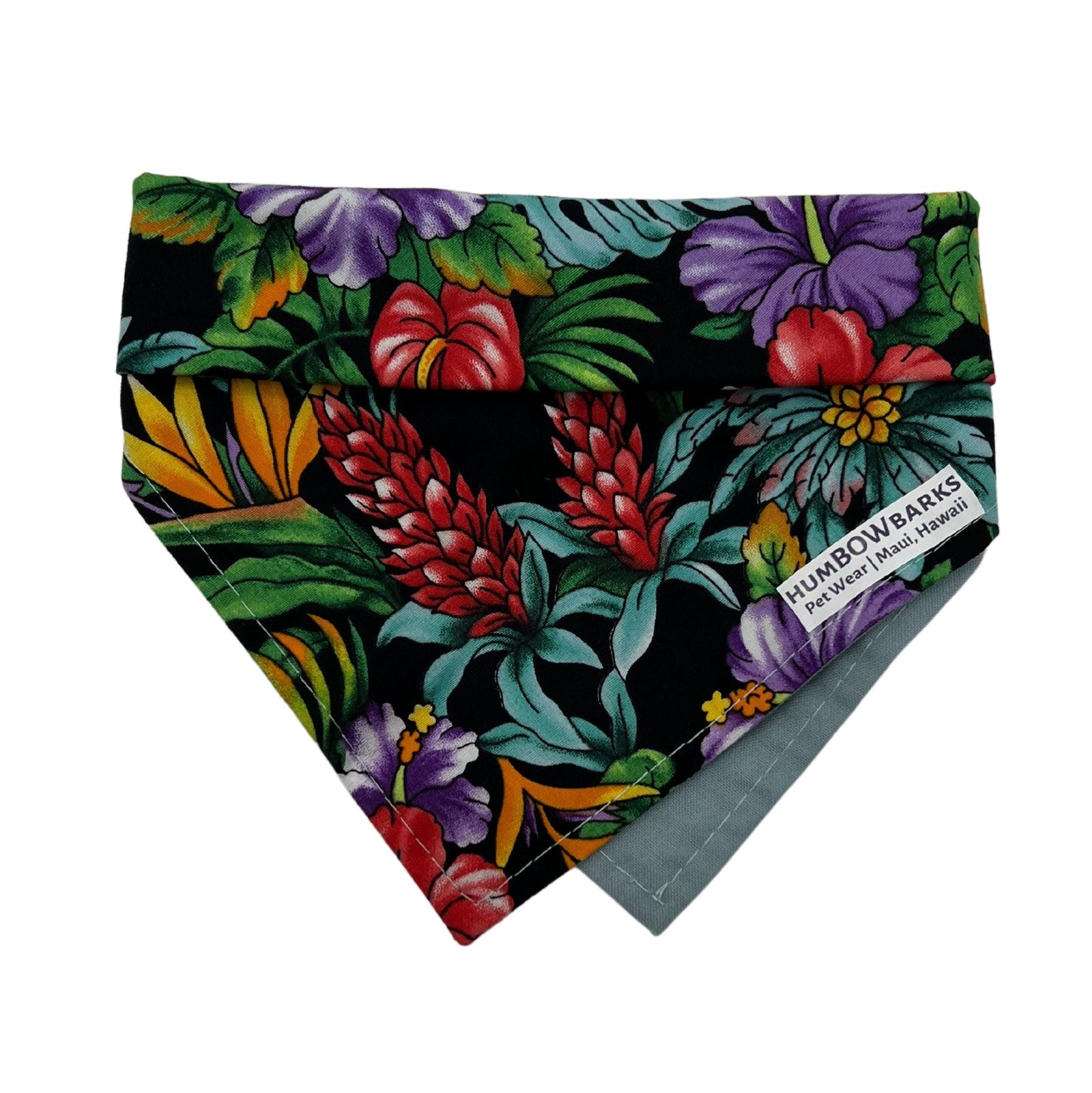 Pop-Up Mākeke - humBOWbarks Pet Wear - Small Reversible Bandana - Purple Hibiscus
