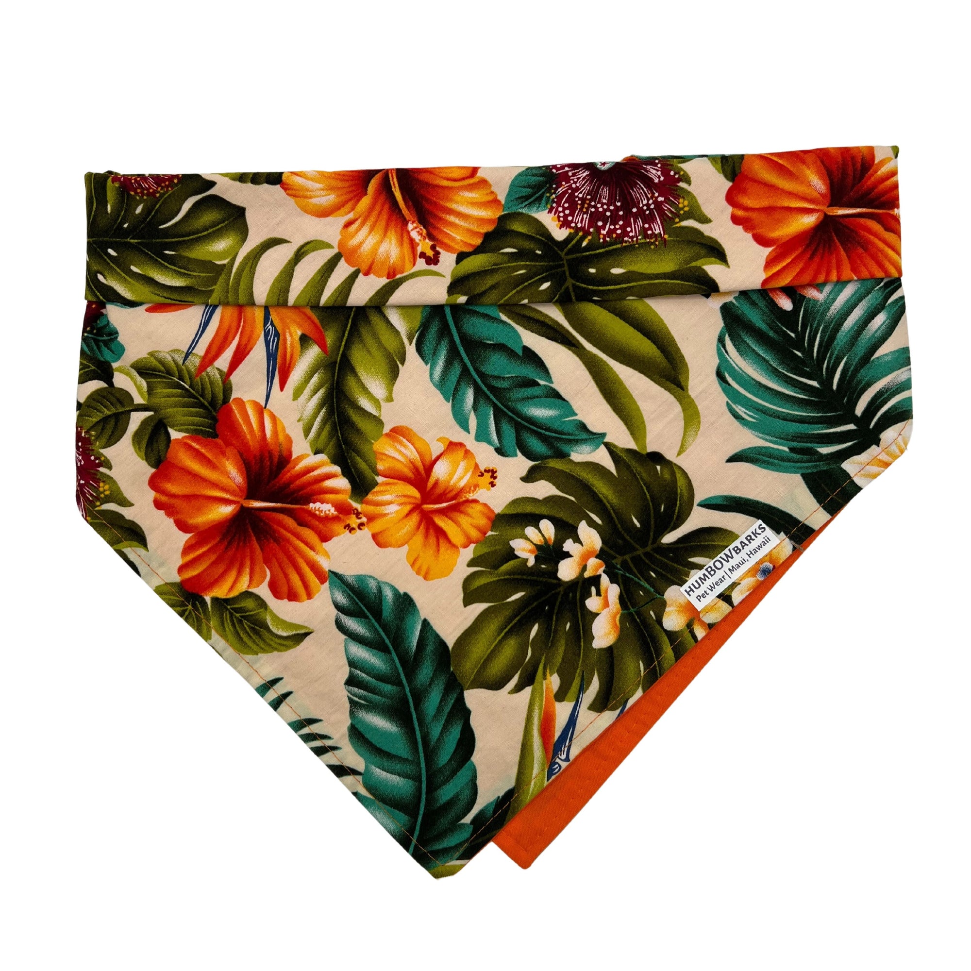 Pop-Up Mākeke - humBOWbarks Pet Wear - X-Large Reversible Bandana - Orange Hibiscus