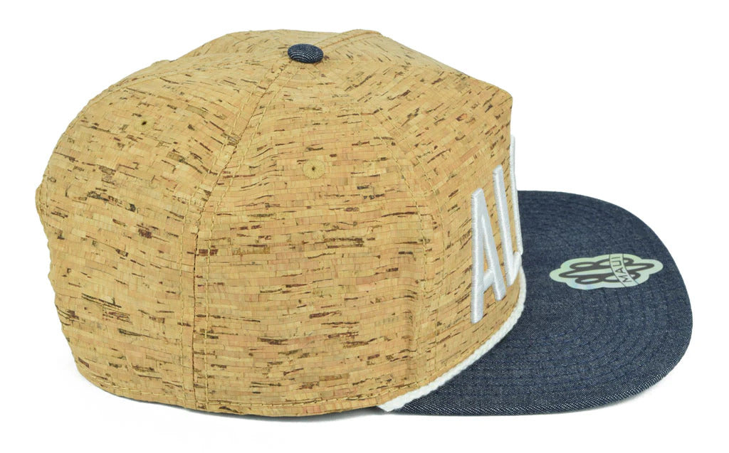 Pop-Up Mākeke - 808 Clothing - Aloha with Islands 3D Flat Bill Hat - Cork & Blue Denim - Right View