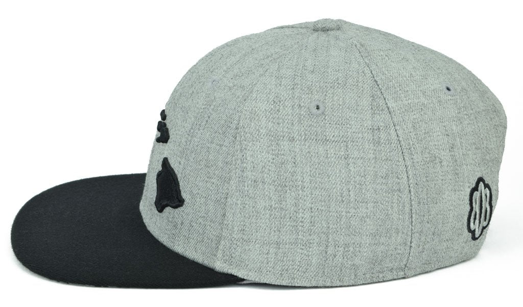 Pop-Up Mākeke - 808 Clothing - Hawaiian Islands 3D Flat Bill Hat - Heather Gray & Black - Left Side View