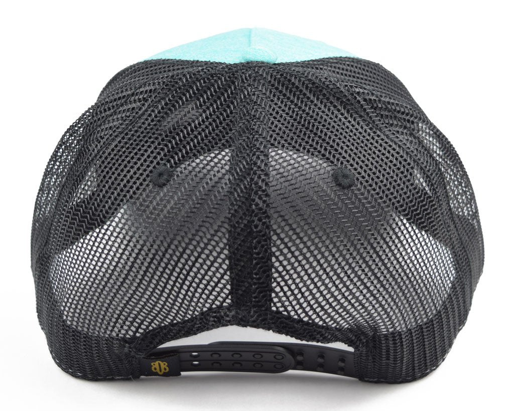 Pop-Up Mākeke - 808 Clothing - Hawaiian Islands Trucker Hat in Heather Seafoam & Black - Back View
