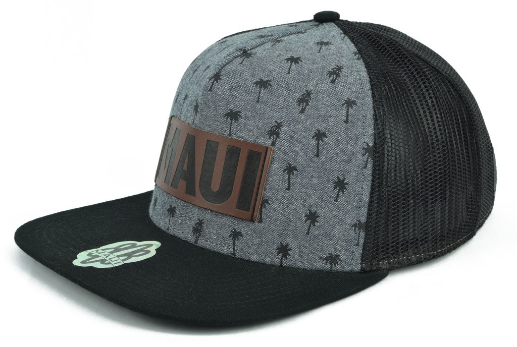 Maui Palm Tree Leather Patch Hat - Black