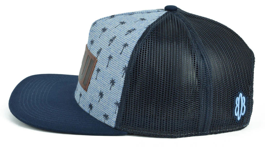 Maui Palm Tree Leather Patch Hat - Light Blue & Navy