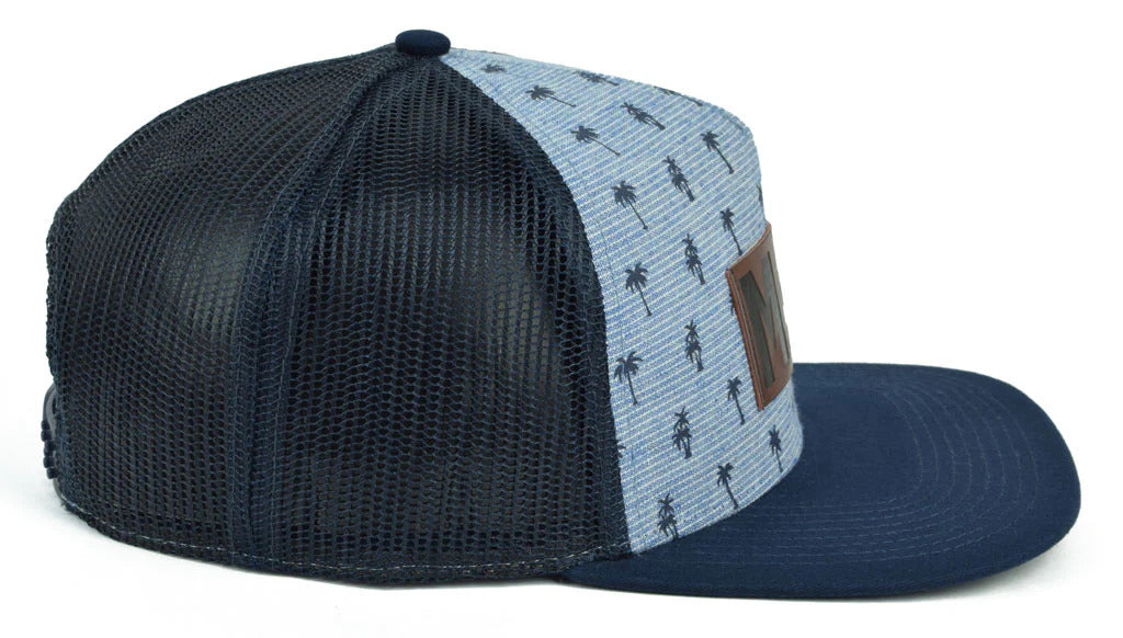 Maui Palm Tree Leather Patch Hat - Light Blue & Navy