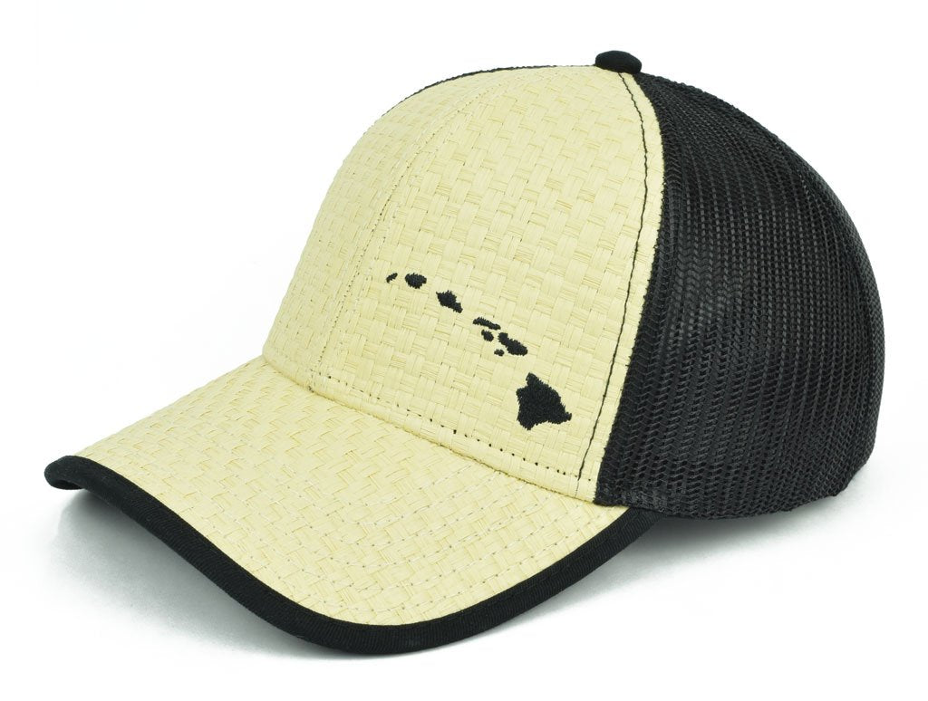 Pop-Up Mākeke - 808 Clothing - Small Hawaiian Islands Embroidered Hat - Tan & Black - Side View