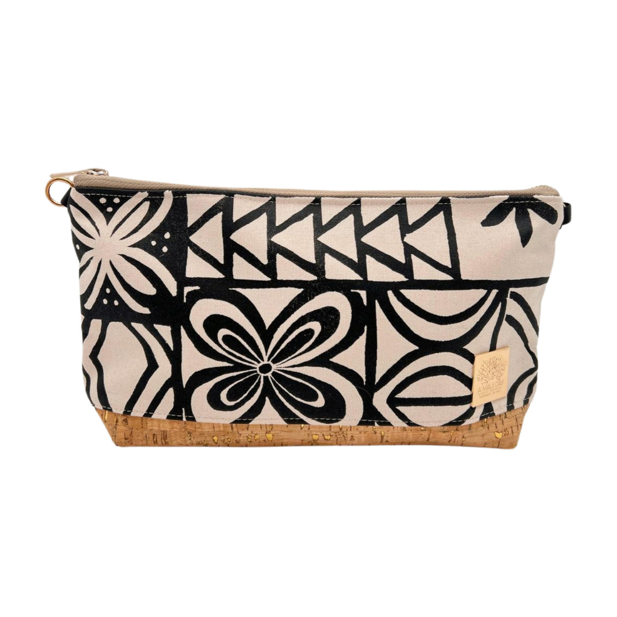 Pop-Up Mākeke - A Maui Day Original Handbags - Handprinted Midi Purse - Black Kapa - Front View