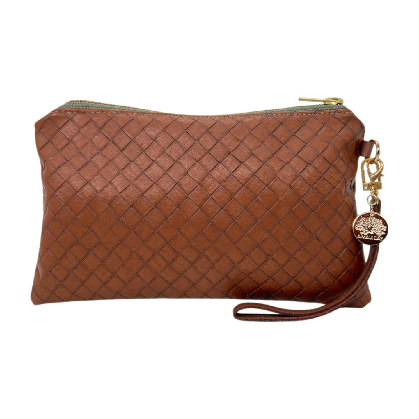 Handprinted Small Handbag - Hibiscus on Olive Canvas