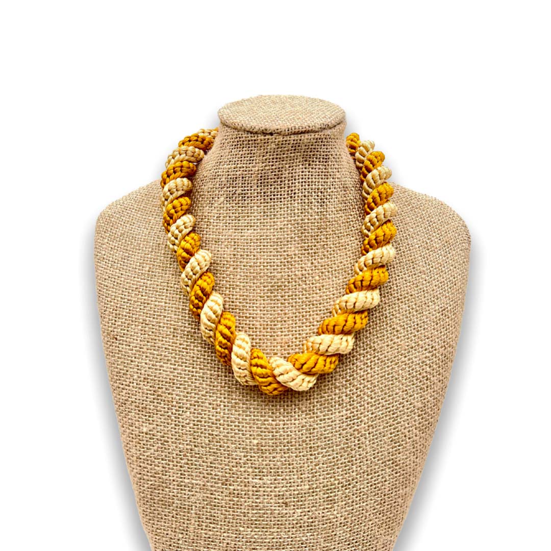 Pop-Up Mākeke - Akalei Designs - Beige Two-Toned Fiber Aliʻi Kumihimo Lei Necklace and Hat Band