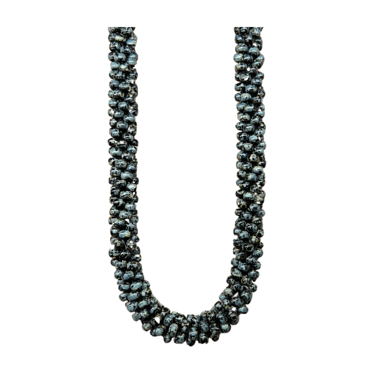 Pop-Up Mākeke - Akalei Designs - Black Picasso Round Glass Beads Necklace Lei - 31in - Front View