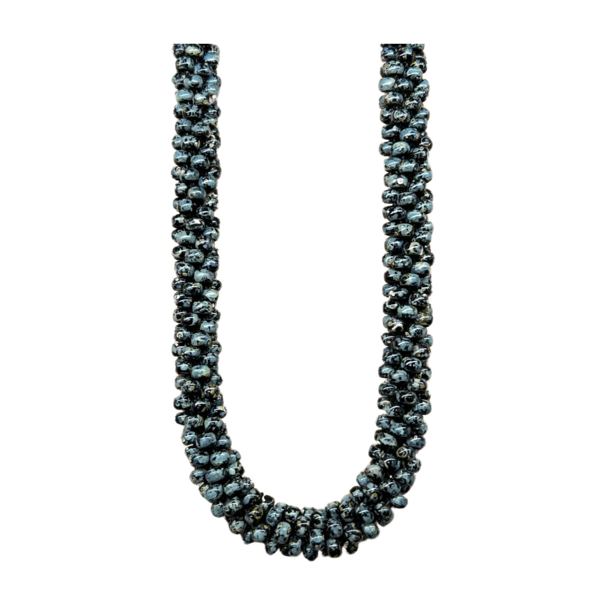 Pop-Up Mākeke - Akalei Designs - Black Picasso Round Glass Beads Necklace Lei - 31in - Close Up