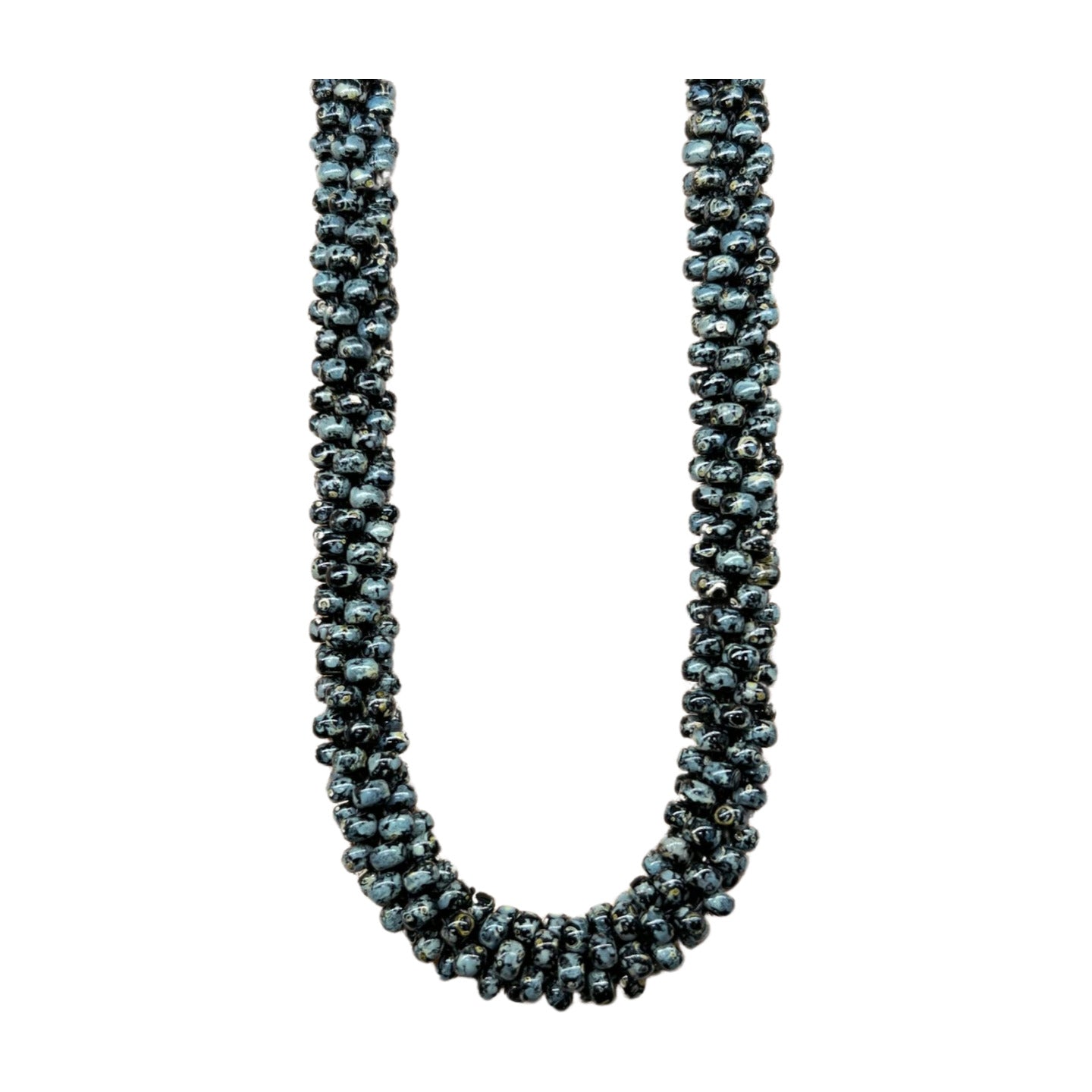 Pop-Up Mākeke - Akalei Designs - Black Picasso Round Glass Beads Necklace Lei - 31in - Close Up