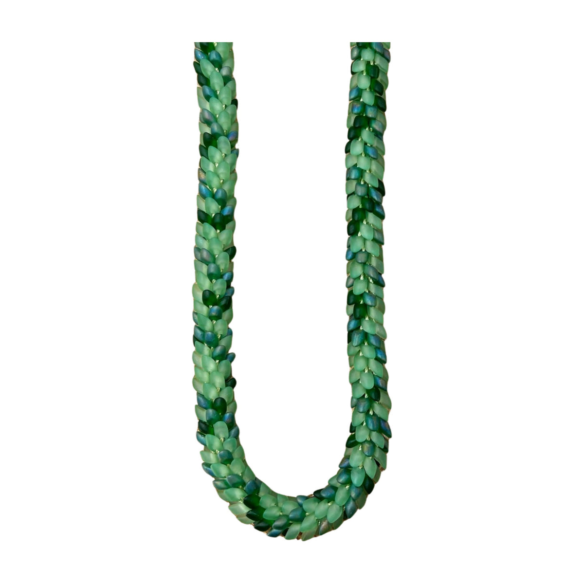 Pop-Up Mākeke - Akalei Designs - Blended Sea Foam Green Garden Nature's Dragon Scales Necklace - 30in - Close Up