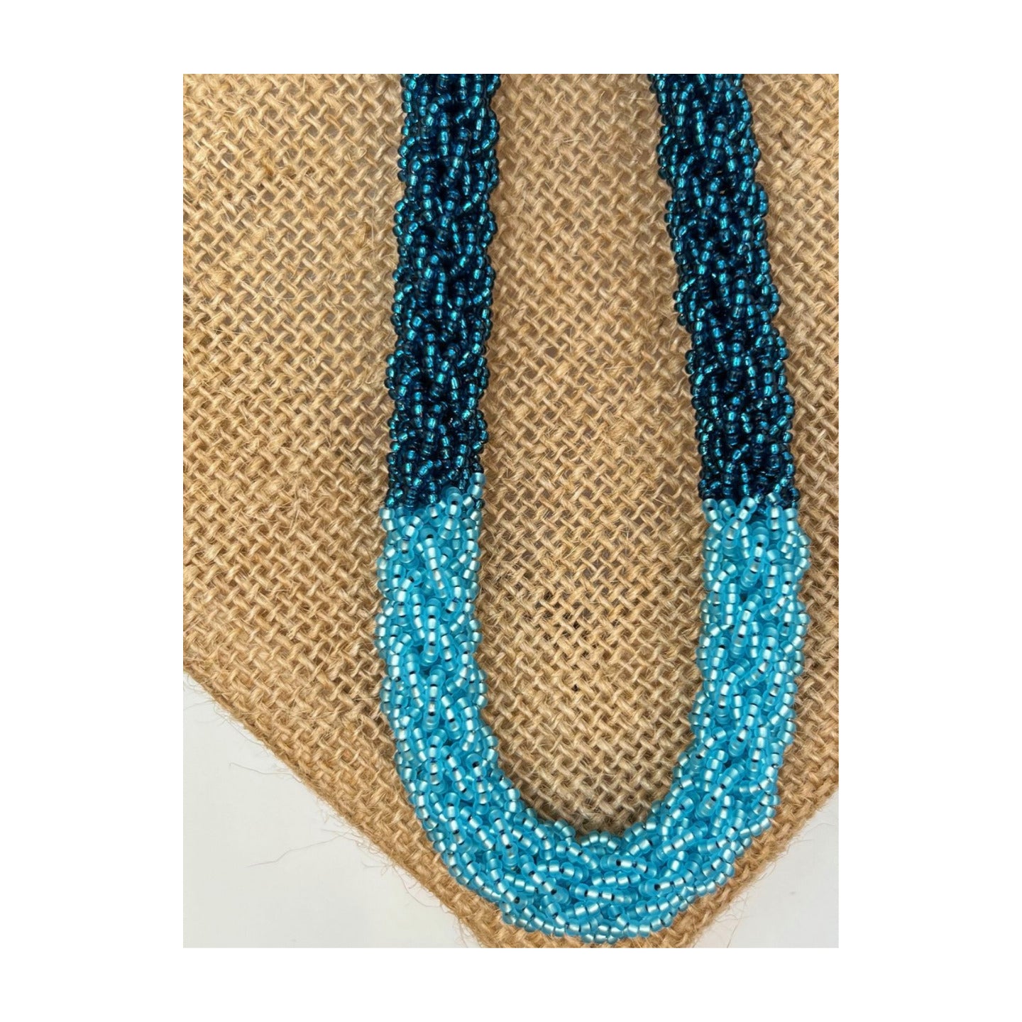 Pop-Up Mākeke - Akalei Designs - Hawaiian Beaded Lei Necklace Rope - Two-Toned Blue with Aqua - Front View