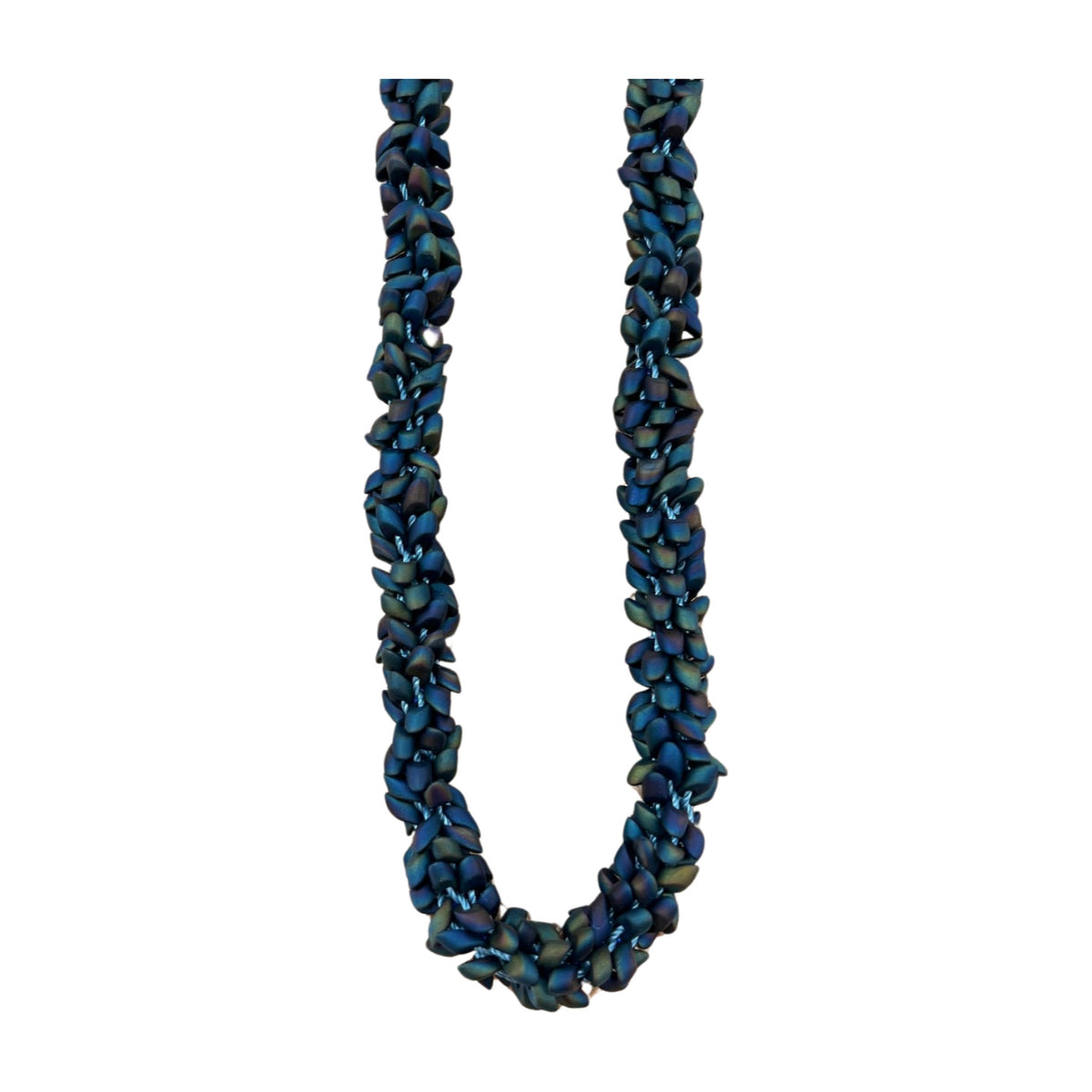 Pop-Up Mākeke - Akalei Designs - Matte Blue Rainbow Dragon Scales Necklace Lei - 32-33in - Close Up