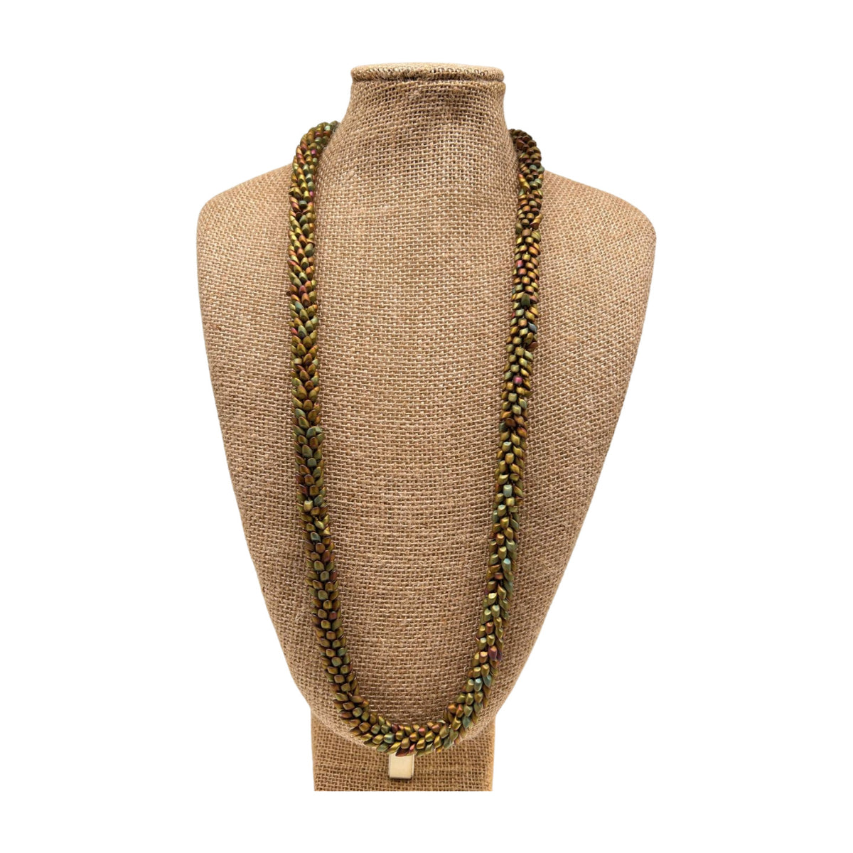 Pop-Up Mākeke - Akalei Designs - Matte Khaki Metallic Dragon Scales Lei - 31-33in - Front View