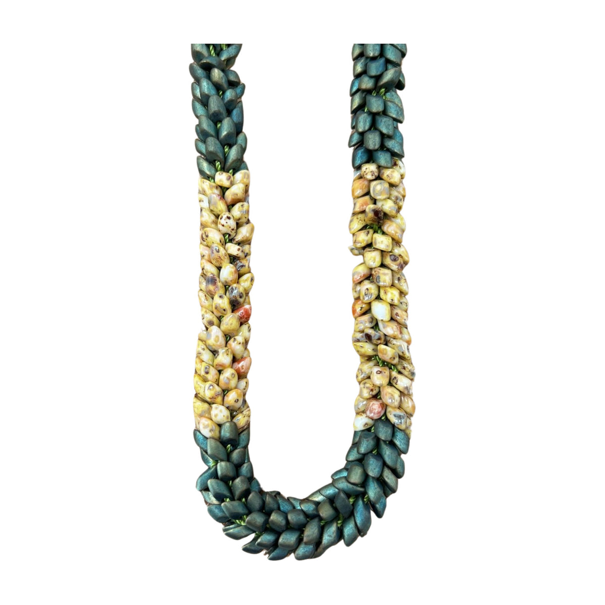 Pop-Up Mākeke - Akalei Designs - Picasso Yellow & Metallic Green Dragon Scales Necklace  - 27in - Close Up