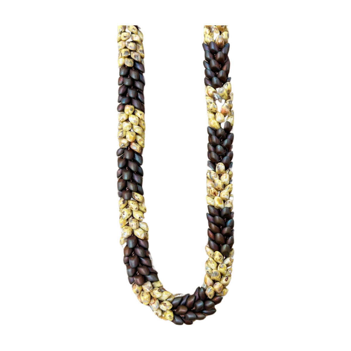 Pop-Up Mākeke - Akalei Designs - Picasso Yellow and Metallic Brown Dragon Scales Necklace  - 29in-30in - Close Up