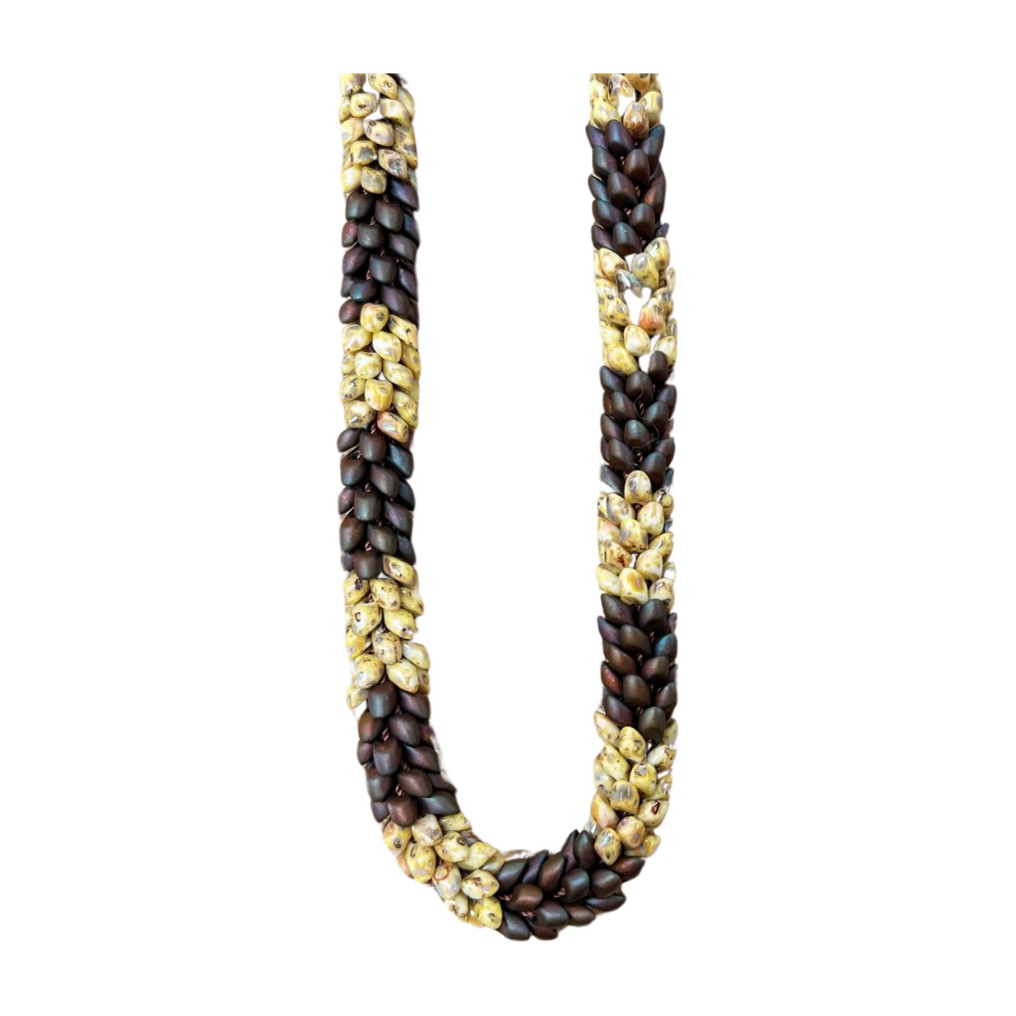Pop-Up Mākeke - Akalei Designs - Picasso Yellow and Metallic Brown Dragon Scales Necklace  - 29in-30in - Close Up