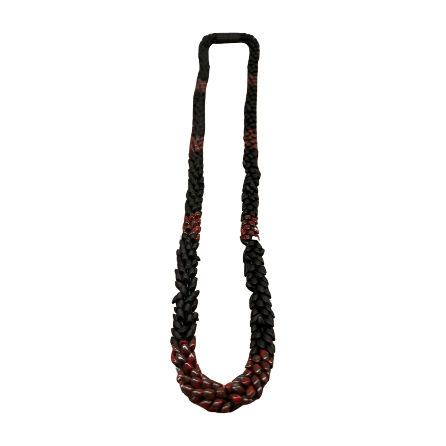 Red Picasso with Matte Black Dragon Scales Necklace  - 32"