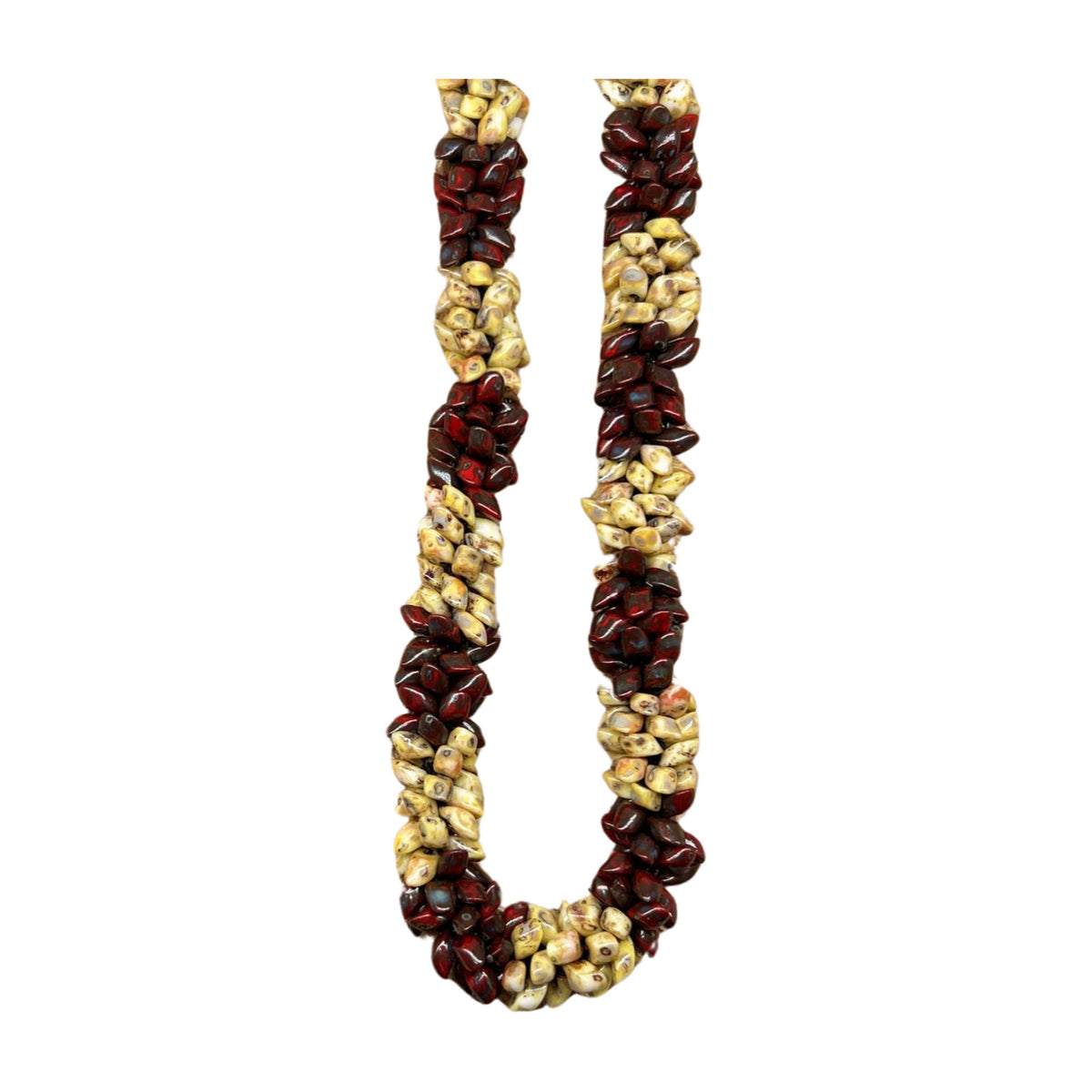 Pop-Up Mākeke - Akalei Designs - Red and Yellow Picasso Beaded Scales Necklace Lei - 21in - Close Up