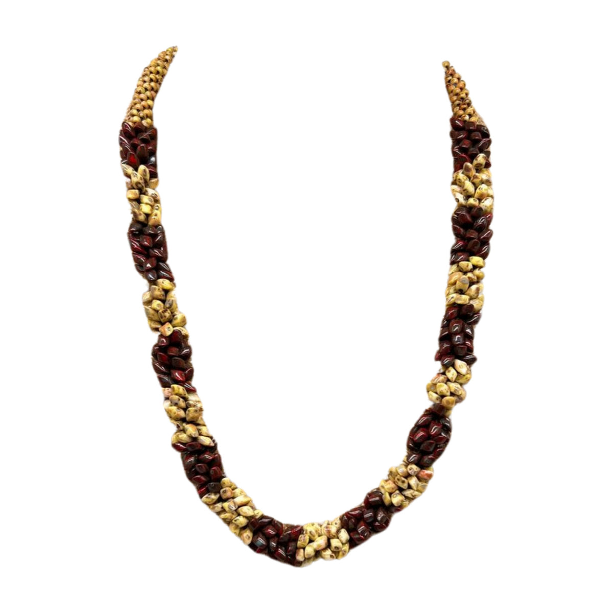 Pop-Up Mākeke - Akalei Designs - Red and Yellow Picasso Beaded Scales Necklace Lei - 21in - Front View