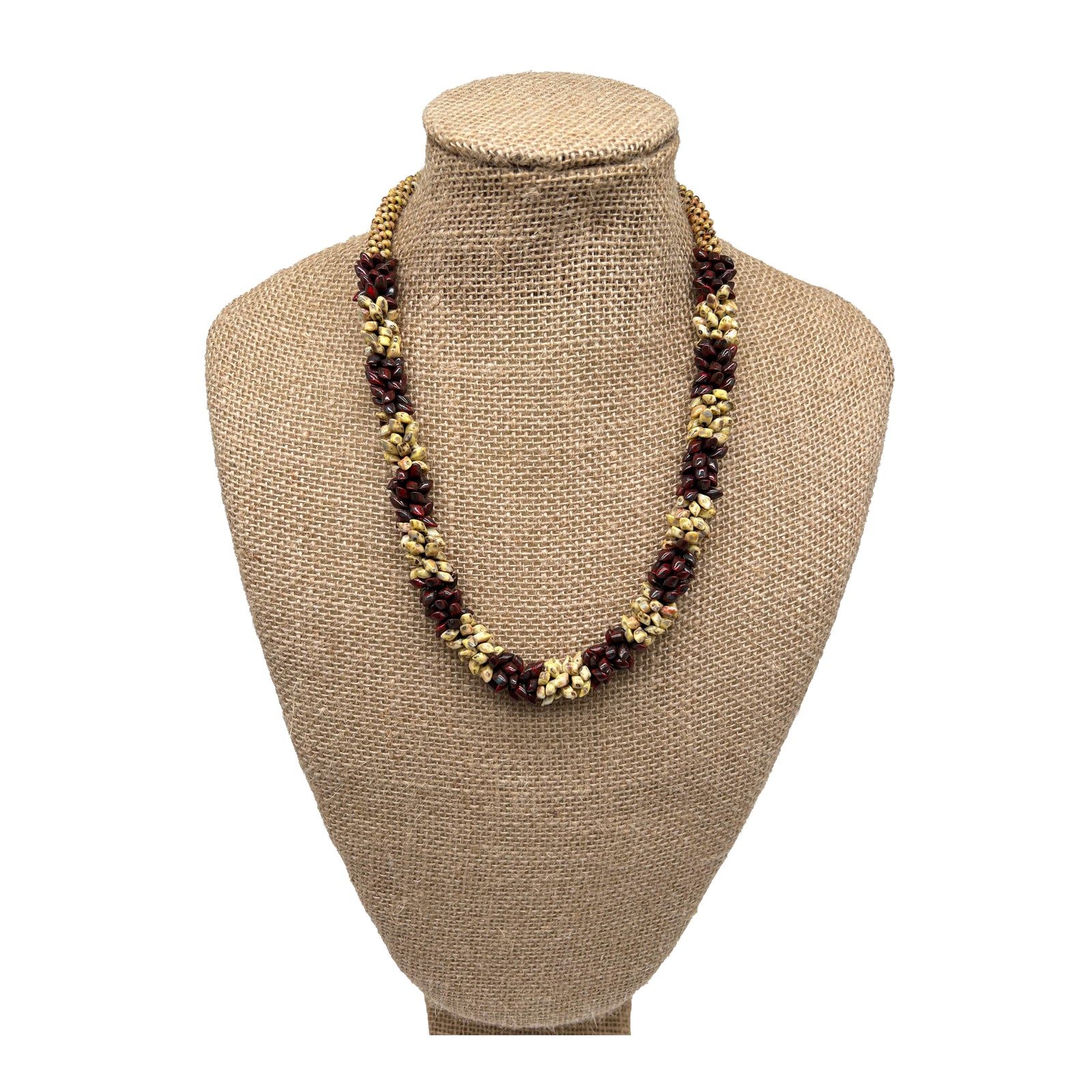 Pop-Up Mākeke - Akalei Designs - Red and Yellow Picasso Beaded Scales Necklace Lei - 21in