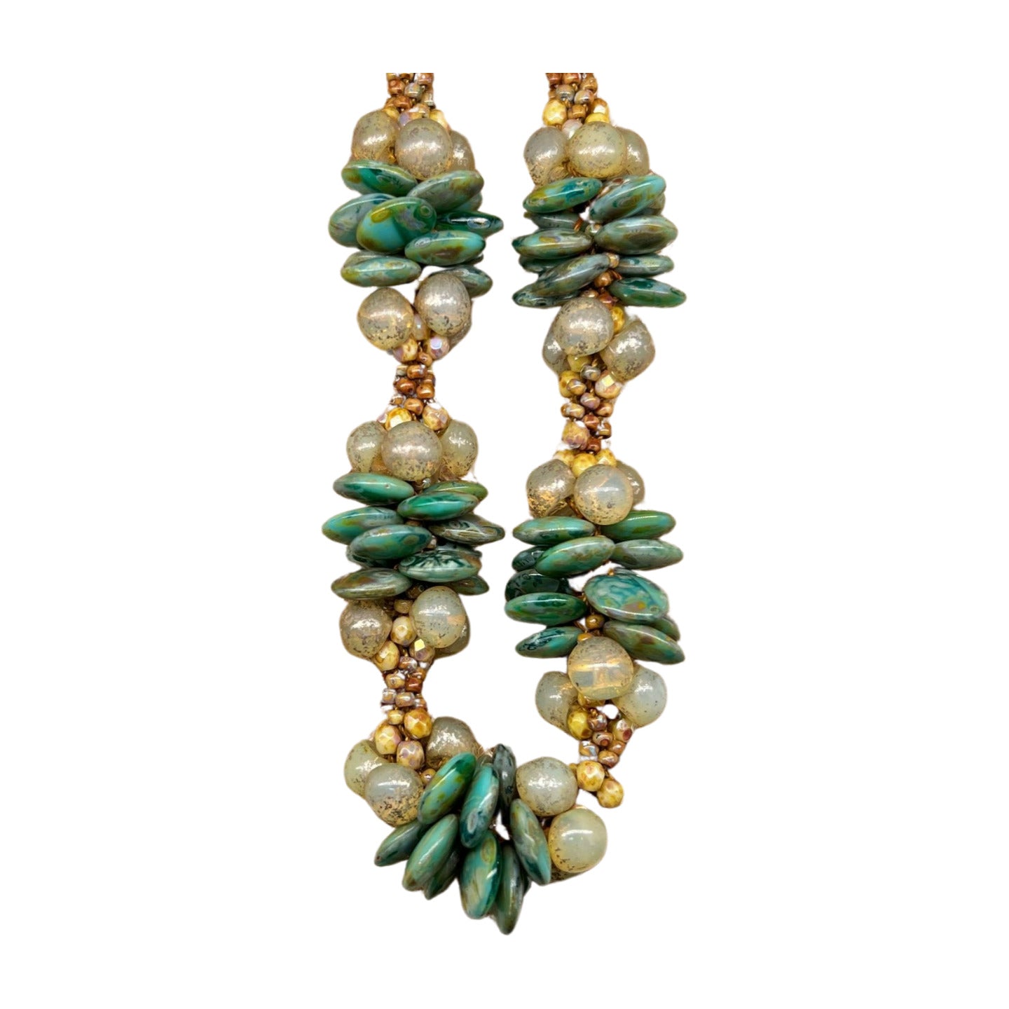 Pop-Up Mākeke - Akalei Designs - Sage Green Picasso Lentil Beaded Hawaiian Haku Lei Mini (5 Clusters)  - 25in - Close Up