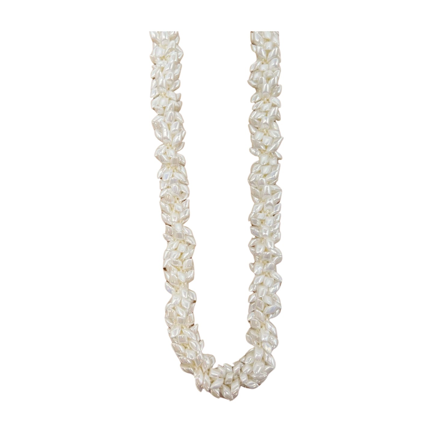 Pop-Up Mākeke - Akalei Designs - White Glossy Pearl Magatama Lei - 31-32in - Front View