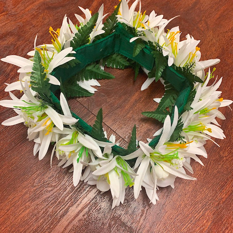 White Spiderlily & Plumeria Lei Poʻo