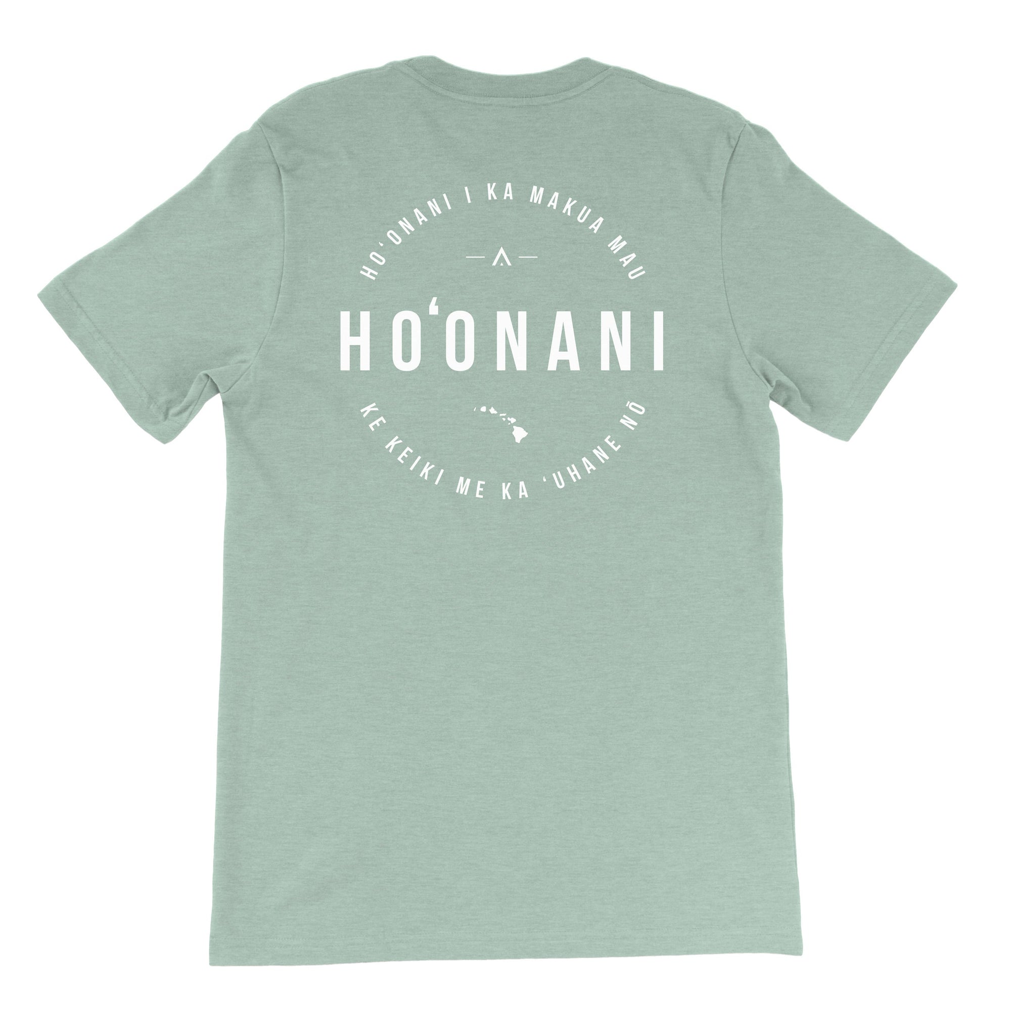 Pop-Up Mākeke - Aloha Ke Akua Clothing - Ho‘onani Men's Short Sleeve T-Shirt - Heather Sage - Back View