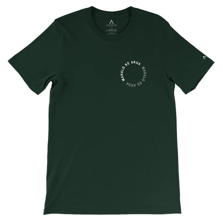 Pop-Up Mākeke - Aloha Ke Akua Clothing - Mahalo Ke Akua Short Sleeve T-Shirt - Forest Green - Front View