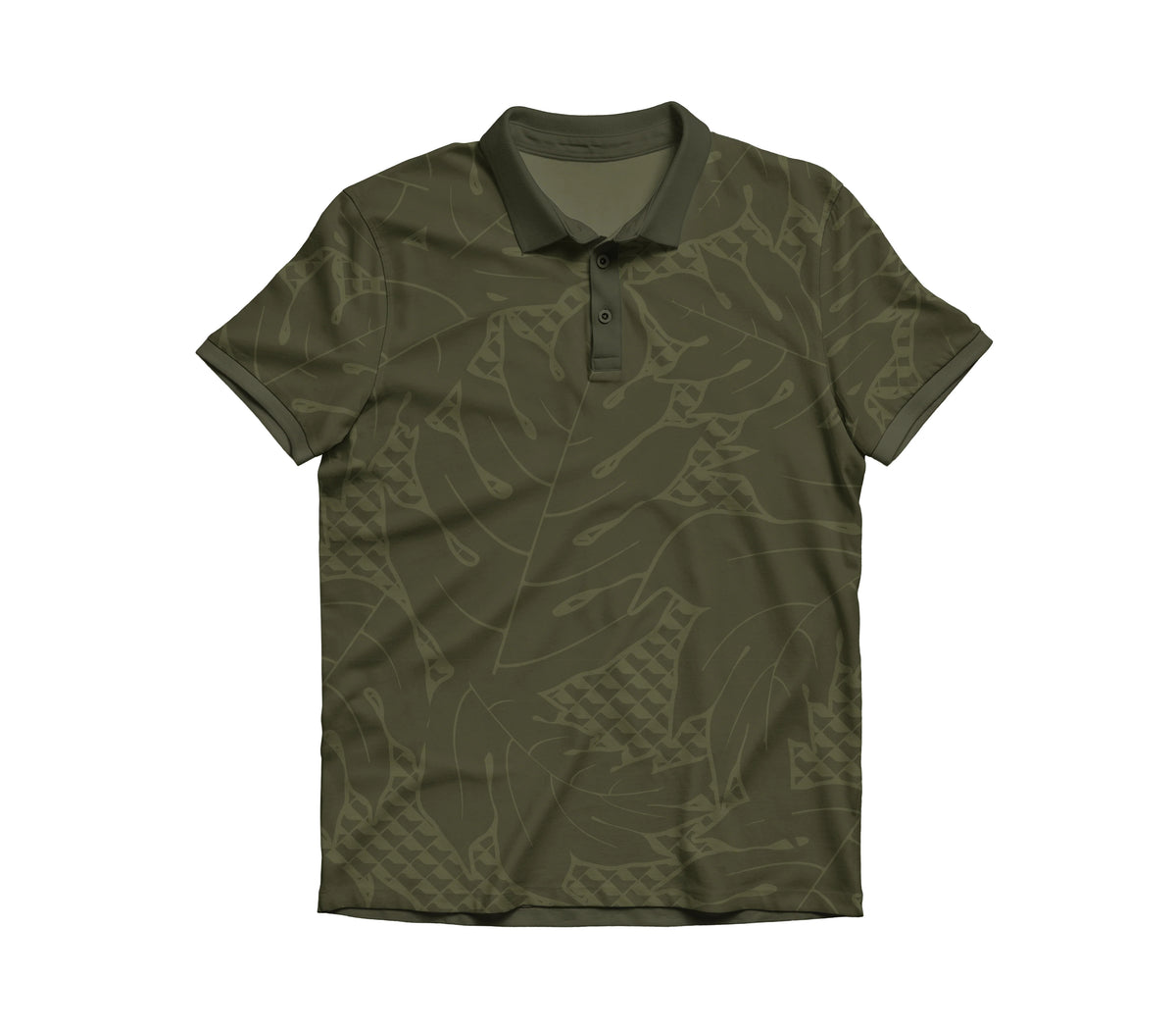 Pop-Up Mākeke - Aloha Modern - &#39;Ulu Mesh Polo Shirt - Olive - Front View