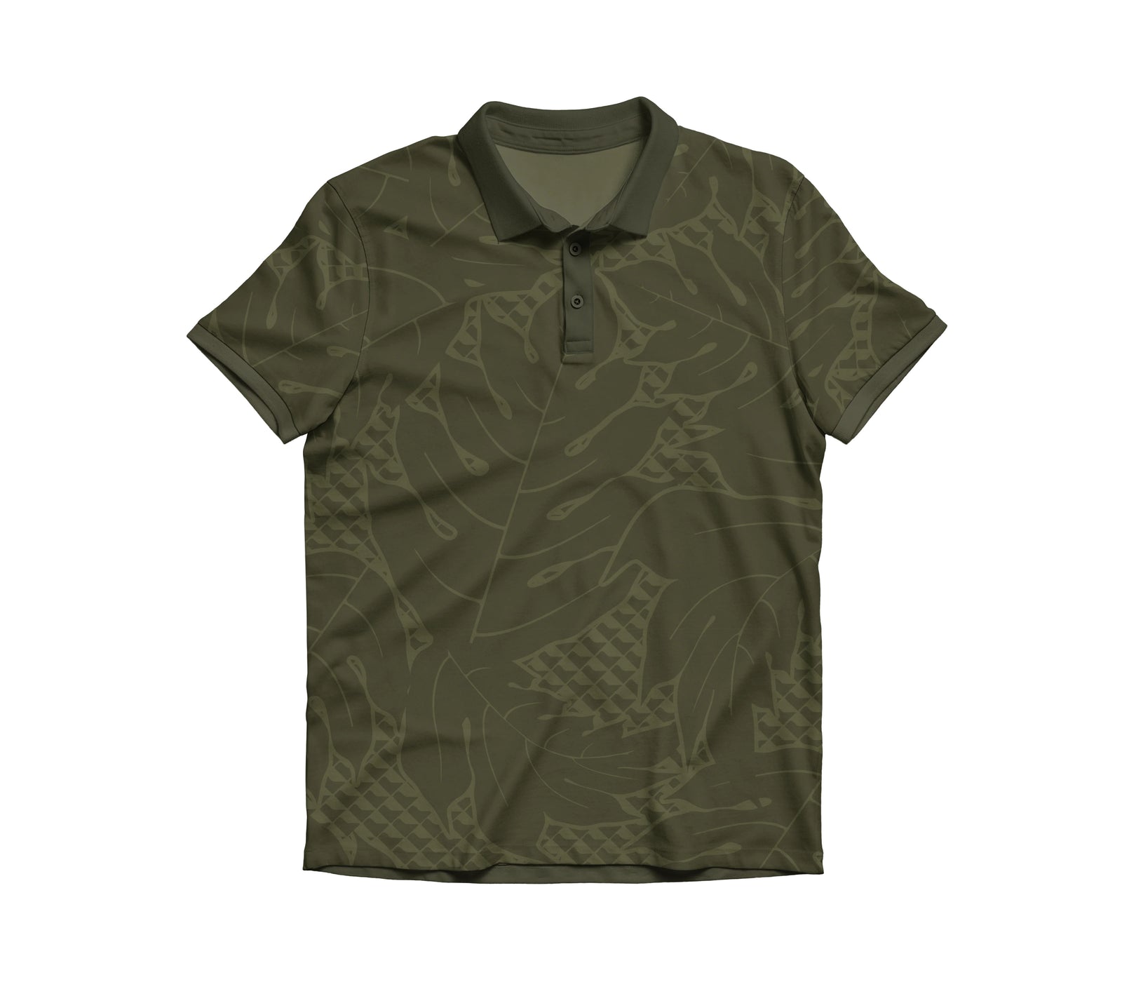 Pop-Up Mākeke - Aloha Modern - 'Ulu Mesh Polo Shirt - Olive - Front View