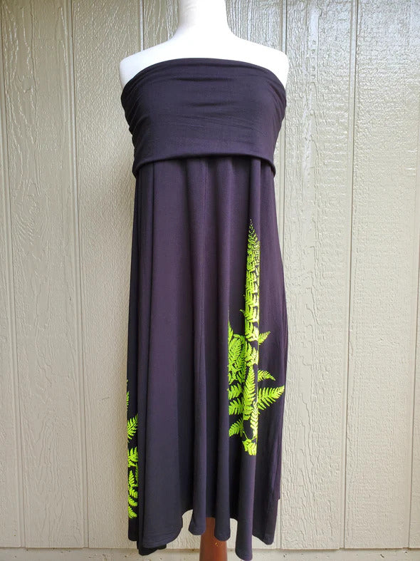 Pop-Up Mākeke - Black Fold Over Mōhalu Dresses &amp; Skirts - Chartreuse Palapalai - Front View