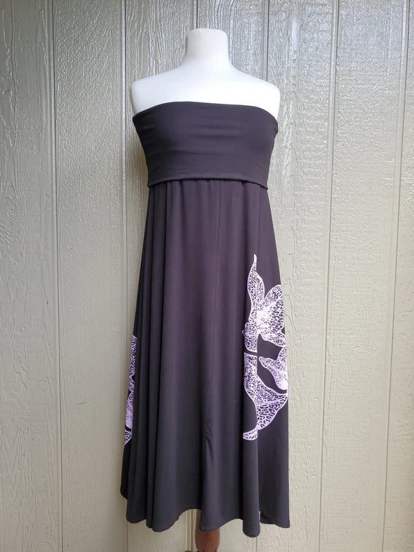 Pop-Up Mākeke - Black Fold Over Mōhalu Dresses &amp; Skirts - Lavender Pe&#39;ahi - Front View