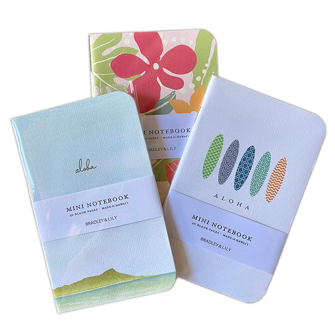 Pop-Up Mākeke - Bradley &amp; Lily - 3 Pack Aloha Mini Notebooks - Front View