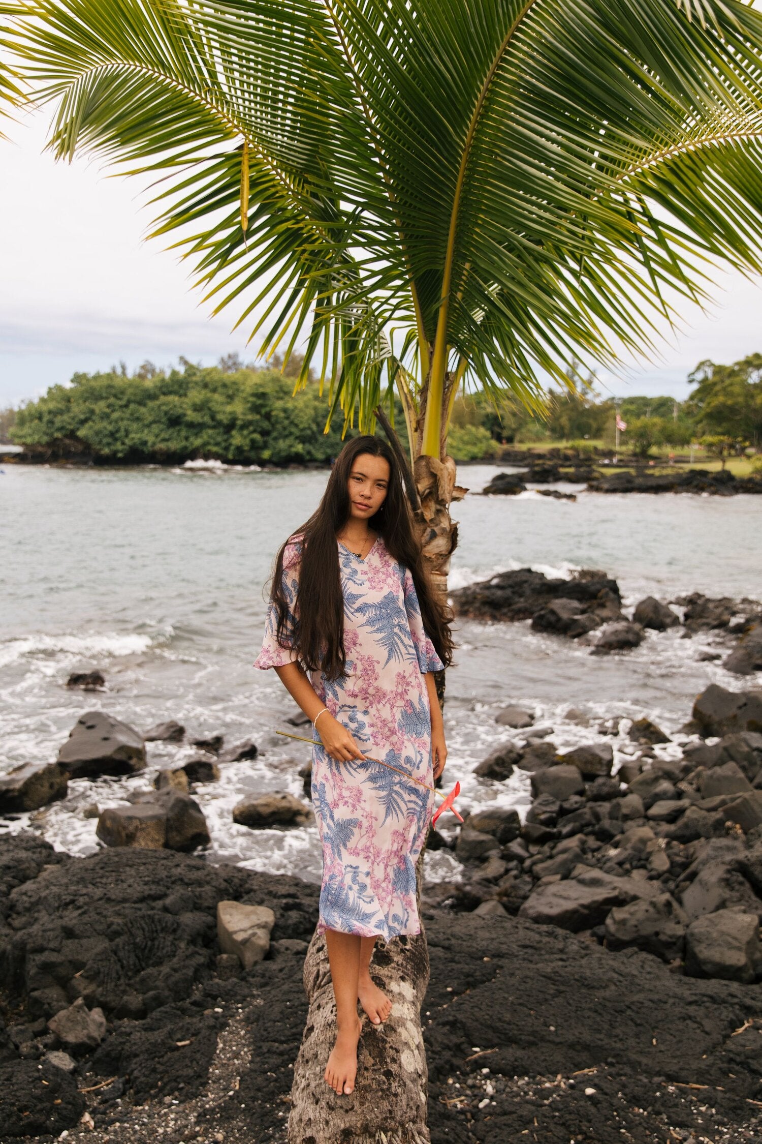 Pop-Up Mākeke - David Shepard Hawaii - Hāpuʻu 'Ilima Mauka to Makai Lavender Women's Midi Dress - Front View