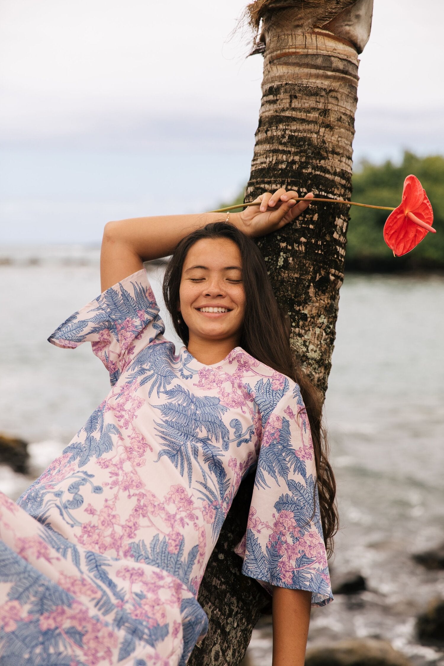 Pop-Up Mākeke - David Shepard Hawaii - Hāpuʻu 'Ilima Mauka to Makai Lavender Women's Midi Dress - Front View