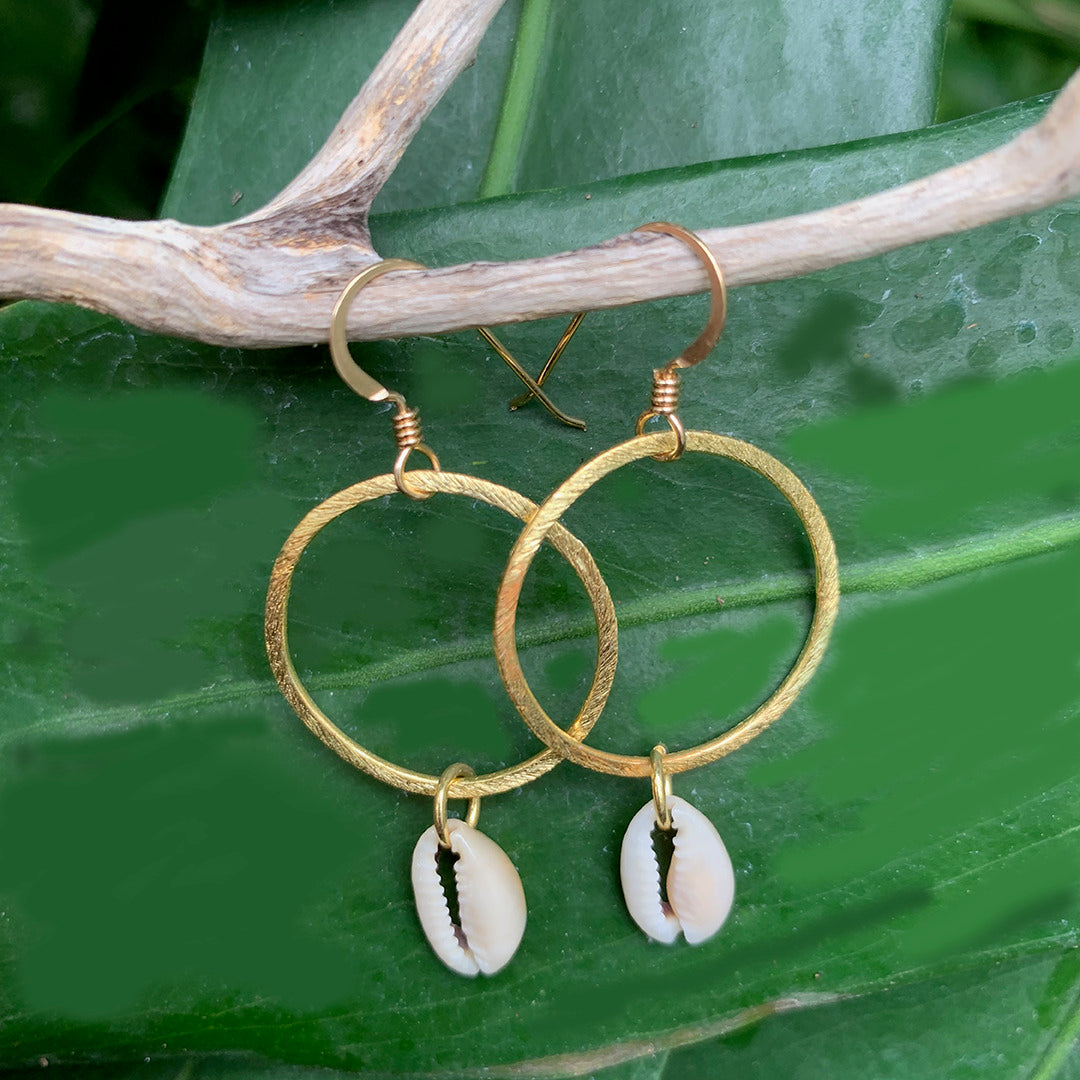 Pop-Up Mākeke - Debby Sato Designs - Cowrie Vermeil Hoop Earrings