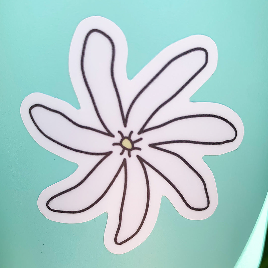 Pop-Up Mākeke - Debby Sato Designs - Tiare Vinyl Sticker - In Use