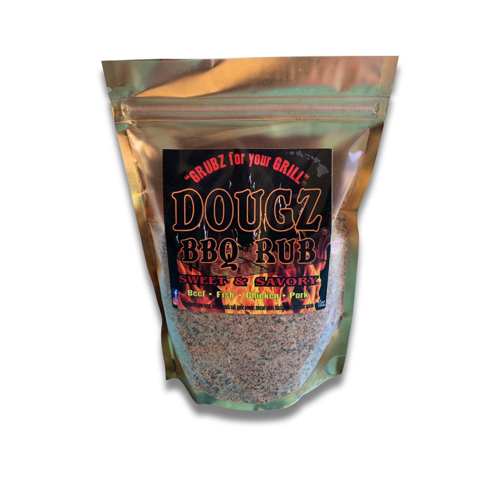 Pop-Up Mākeke- Dougz BBQ Rub - 10oz - Front View