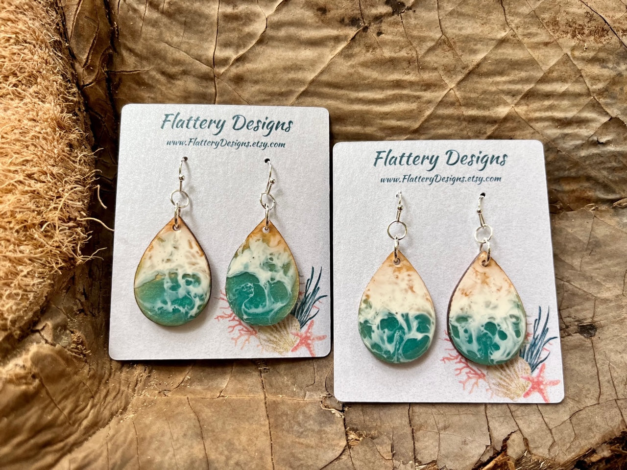 Pop-Up Mākeke - Flattery Designs - Ocean Resin Teardrop Earrings in Aqua - Silver Plated