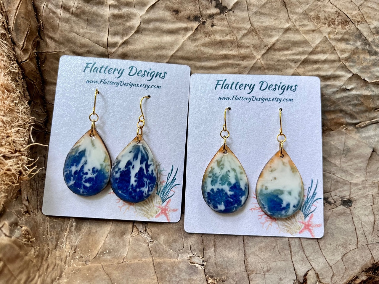 Pop-Up Mākeke - Flattery Designs - Ocean Resin Teardrop Earrings in Blue - Gold Plated